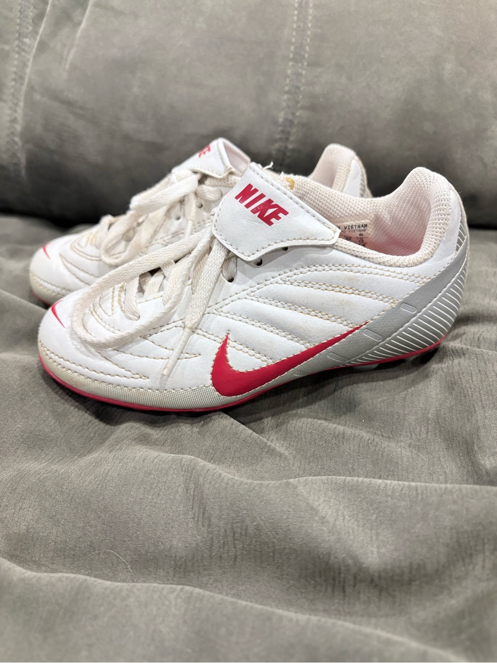 Nike Kids White and Pink Turf Soccer Sneakers